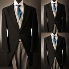 Black Morning Coat Men's Suits 3 Pieces Peak Lapel Formal Wedding Groom Attire