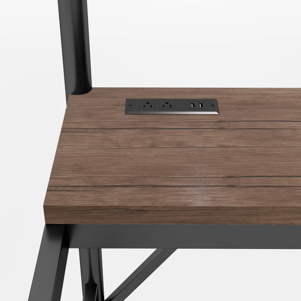 Full Size Metal Loft Bed W Desk Metal Loft Bed W LED Light Charge Station - Image 3 of 4