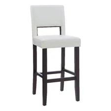 Pemberly Row 30" Faux Leather & Wood Bar Stool in White/Dark Espresso