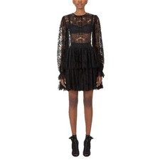 NWT Dolce & Gabbana Black Ruffled Short Lace Dress 44 L