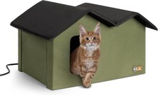 K H Pet Products Extra-Wide Heated Cat House for Outside, Outdoor Cat House with