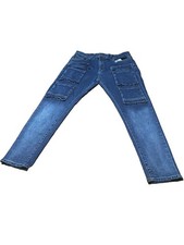 Cargo Pocket Blue Denim Jeans Zip Button Back Pocket Solid Regular Fit Men's 36