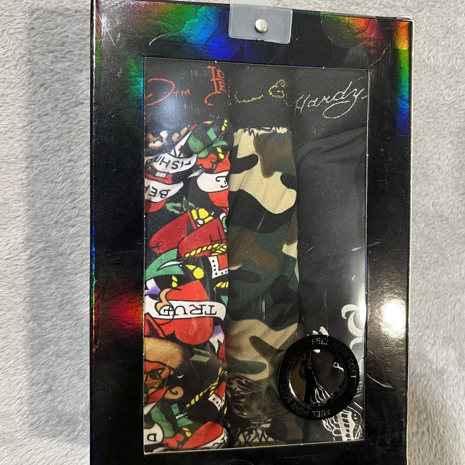 Paquete de 3 calzoncillos boxer Ed Hardy para hombre grandes negros camuflados de microfibra ropa interior para tatuajes Foto 2 de 4