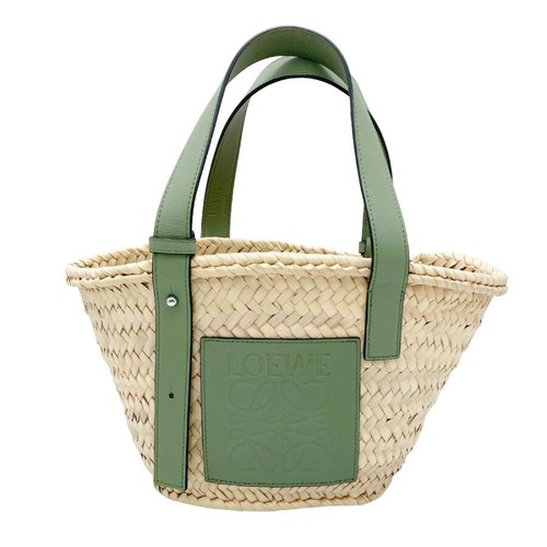 LOEWE Basket Bag Small Green Palm Leaf Calf Tote Womens Auth