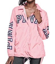 Victoria's Secret Pink Sherpa Lined Snap Button Anorak Jacket Light Pink M NWT