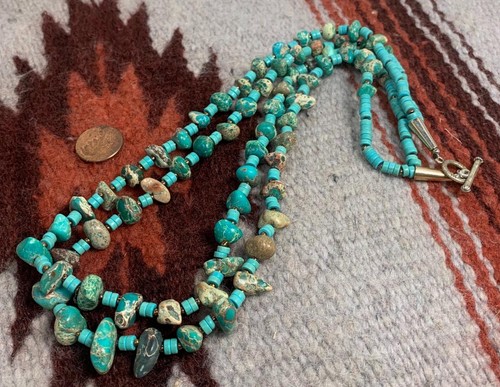 Ethnic multi-strands turquoise nuggets necklace/ $0.85 combine s/h fe (g267c-w2) - Afbeelding 2 van 2