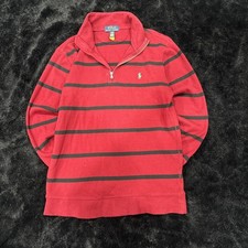 Polo Ralph Lauren Sweater Youth L 14-16 Red black Stripe Quarter Zip