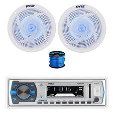 Pyle BT Marine MP3 Receiver, 2x 5.25" 180W LED White Speakers,Wire