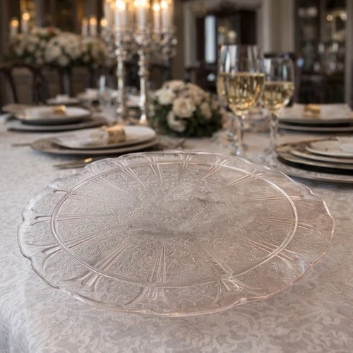 Vtg 1930s Jeannette Cherry Blossom Pink Depression Glass 10” Footed Cake Plate