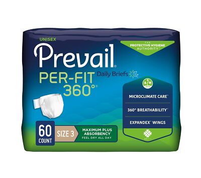 Prevail Per-Fit 360 Incontinence Briefs, Maximum Plus Absorbency, Size Three,...