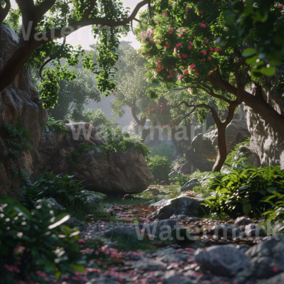 Hyper-Realistic Lush Forest Path Digital Art | AI-Generated High-Resolution Down