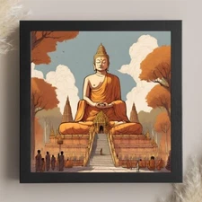 Wall Decor Digital Travel Poster Squared Frame Art Bodh Gaya