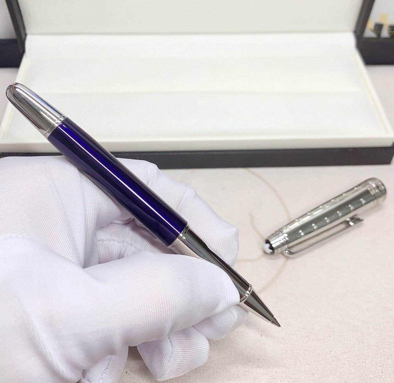 Deluxe Metal Star Series Blue - Silver Color 0.7mm Rollerball Pen No Box