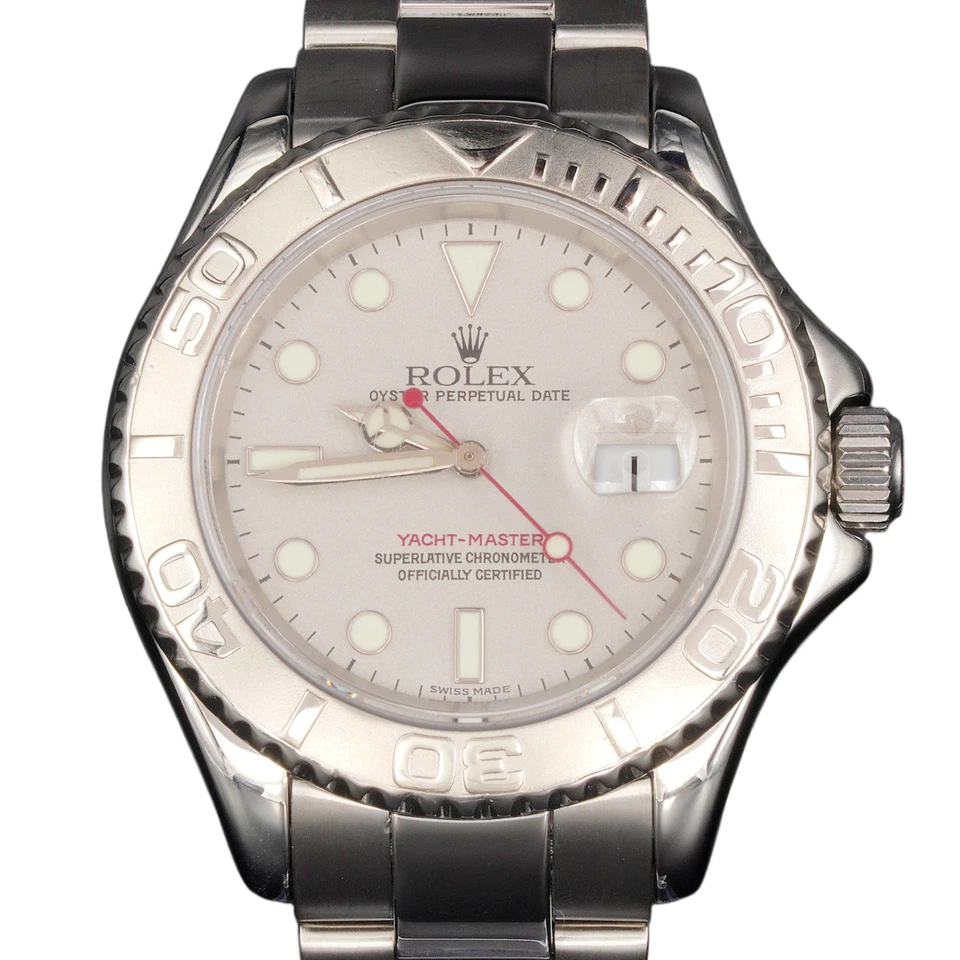 Rolex Yacht Master Mens Stainless Steel & Platinum Dial Bezel Watch 40mm 16622