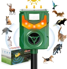 Solar Powered Ultrasonic Animal Repeller, Outdoor Cat Repeller, Flaming Eye Alar