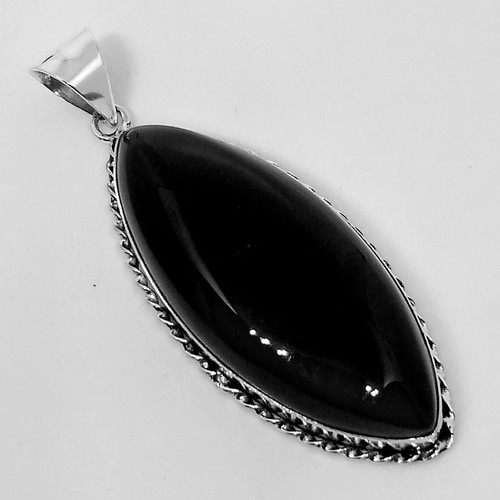 Precioso Ónice Negro Piedra Preciosa 925 Plata de Ley Hecho a Mano Colgante S-41 - Imagen 2 de 5
