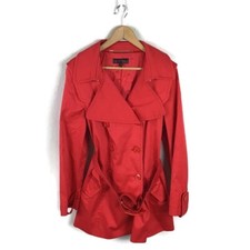 Escada Trench Coat 42 Jacket Red Belted Cotton Double Breasted Women’s