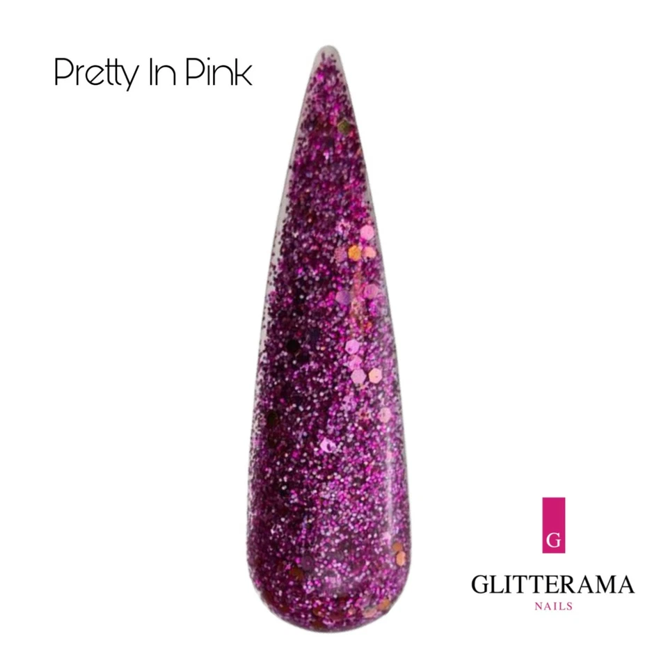 PRETTY IN PINK Coloured Glitter Acrylic Powder Glitterama Nails Sparkle Shimmer