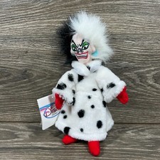 Vintage Disney Store 101 Dalmations CRUELLA Mini Bean Bag 10" Plush Toy Tags
