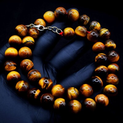 Tolle elegante 526,00 kt goldenes Tigerauge 19 Zoll Perlen Halskette VK 36 E642