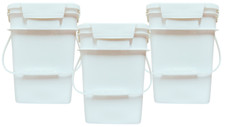 4 Gallon Rectangular Food Grade Bucket Pail with Hinged Square Lids- 3 Pack