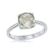 Sterling Silver 8mm Cushion-cut Gem Ring - Green Amethyst