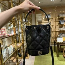 NWT TORY BURCH 148249 WILLA MINI BUCKET BAG BLACK LEATHER DRAWSTRING QUILTED