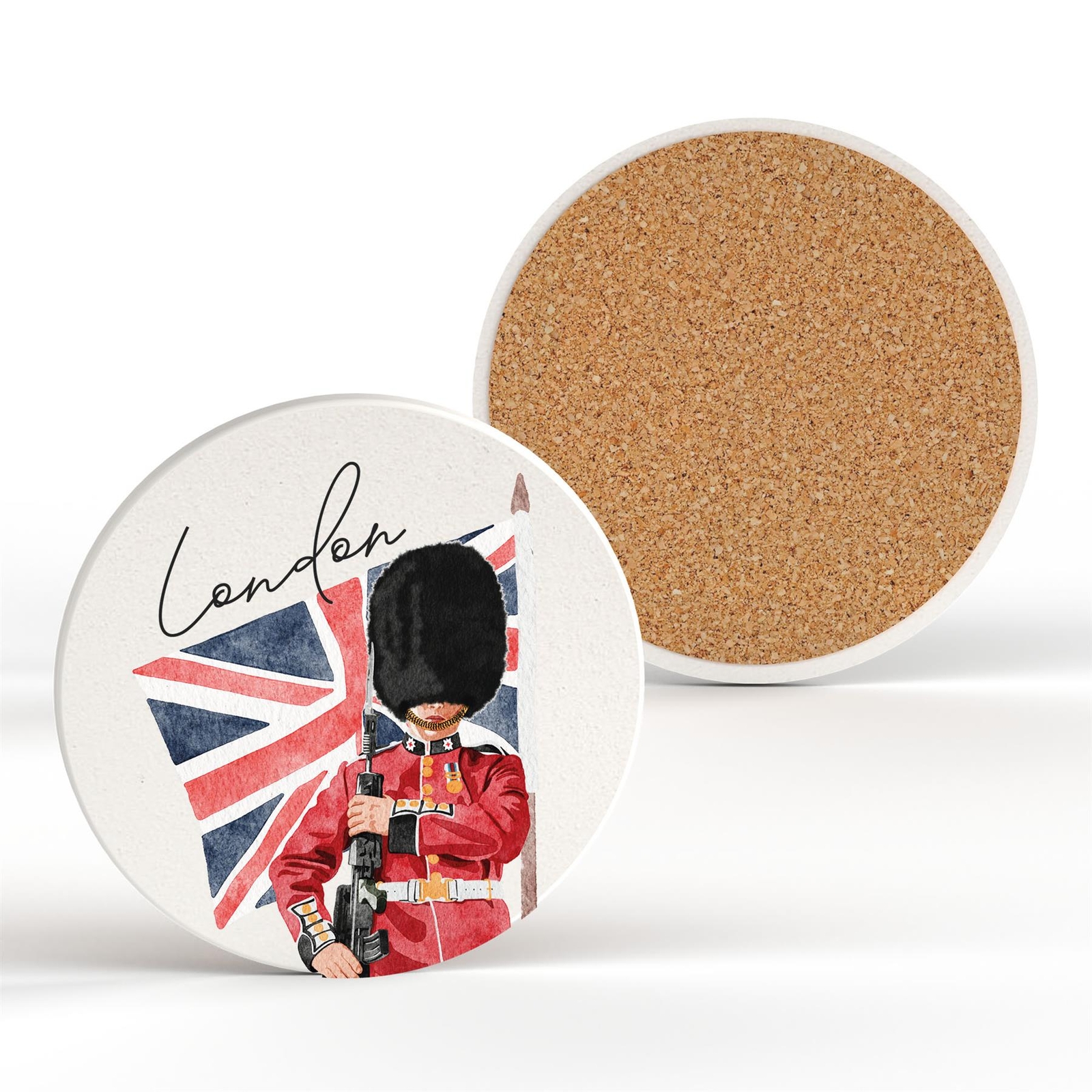 London Kings Guard Union Jack Illustration Souvenir Ceramic Round Coaster