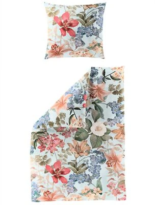 Bierbaum Mako-Satin Bettwäsche 135x200 Blüten Blumen Lilien Rosen bleu 5313-20 - Bild 1 von 3