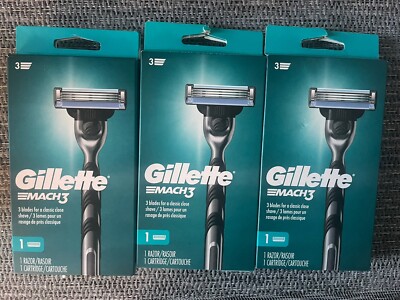 3 - Gillette Mach3 3 Blade Razor ,1 Razor Handle, 1 Blade Refill
