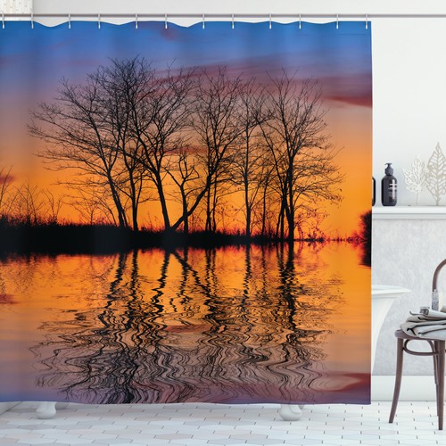 Nature Shower Curtain Sunset by Lake View Print for Bathroom