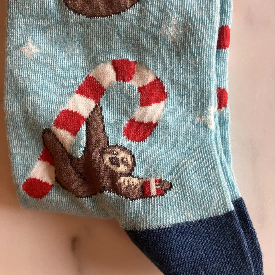 Meias femininas Socksmith Crew Merry Slothmas novidade calçado preguiça bengala doce - Imagem 3 de 4