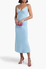 $465 alice + olivia Kiro Satin Midi Dress w/ Braided Straps | Mineral Blue | 4