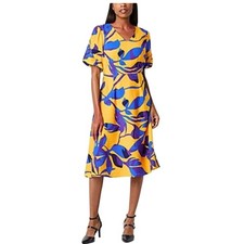 Liz Claiborne Marigold Floral V Neck Short Sleeve Midi Dress Size 8 New NWT