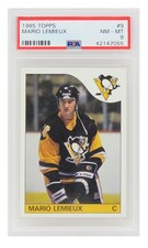 Mario Lemieux Pittsburgh Penguins 1985 Topps RC Rookie Card #9 (PSA 8 NM-MT)(D)