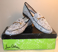 SAM EDELMAN WOMEN'S LORAINE LOAFERS DUSTY BLUE FLORAL CHIC SHOES SIZE 7.5 M