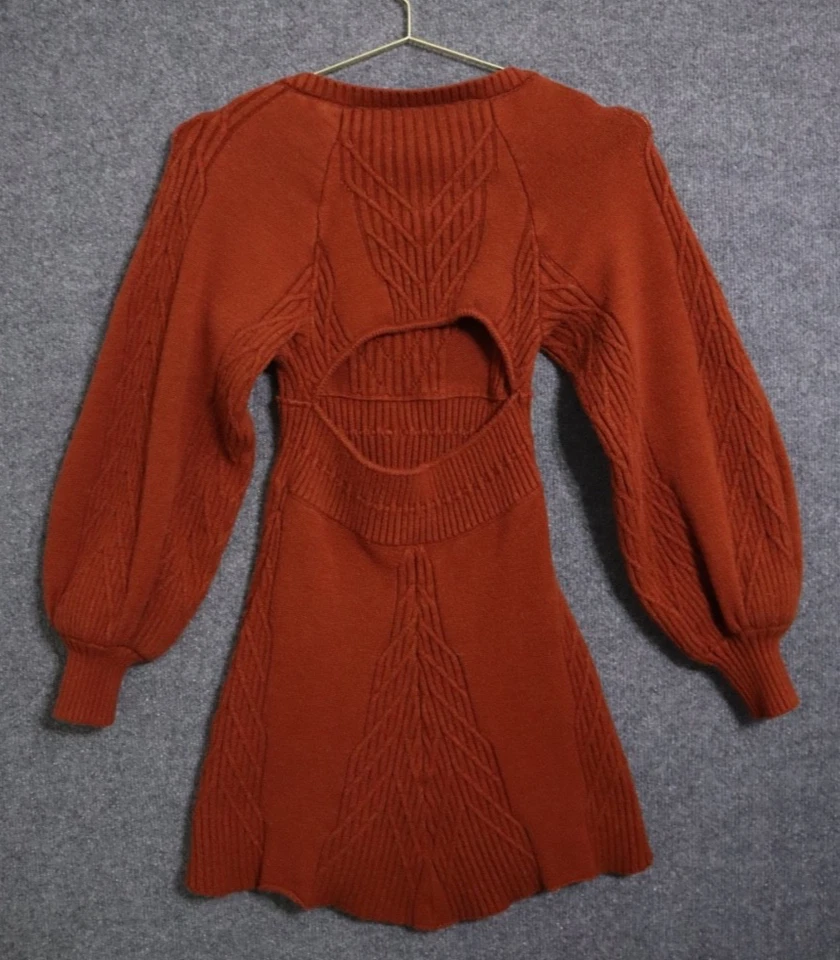 Free People Sweater Dress Women XS Cinnamon Balloon Sleeve Knit Emmaline Mini - Image 2 of 4