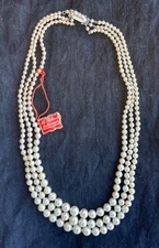 Vintage Mamacor's Pearl Beads Necklace Triple Strand 18" Balearic Islands Spain