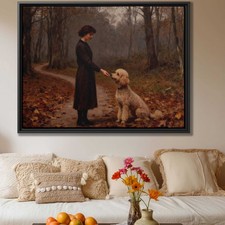 Oil Painting Dog Poodle Canvas Print Rustic Animal Wall Art Cozy Pet Decor
