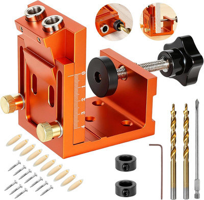 Pocket Hole Jig Kit, Pocket Hole Drill Guide Jig Set for 15° Angled Holes, Adjus
