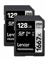 Lexar 128GB Professional 1667x UHS-II V60 U3 SDXC Full-HD 4K Memory Card- 2 Pack