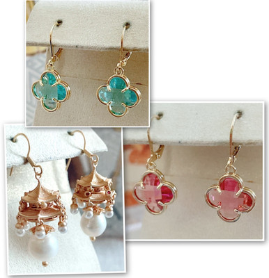Camila Coelho Earrings, 4 Leaf  Crystal Clover / Freshwater Pearl Lantern