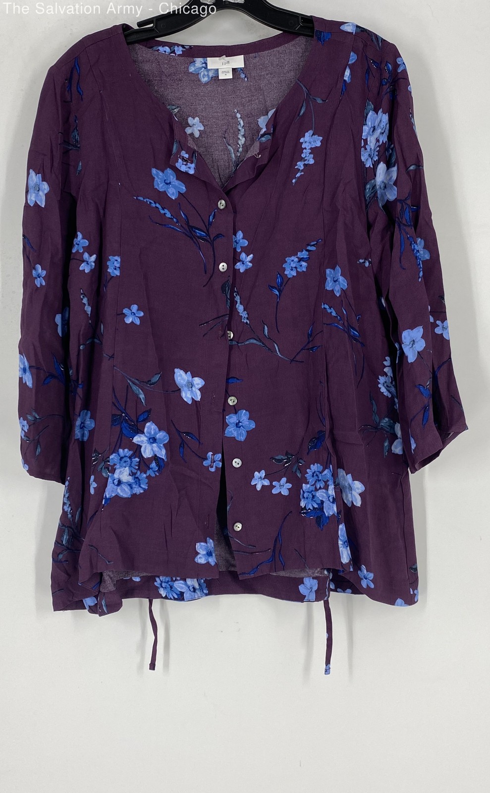 J. Jill Womens Purple Blue Floral 3/4 Sleeve Button Front Blouse Top Size M