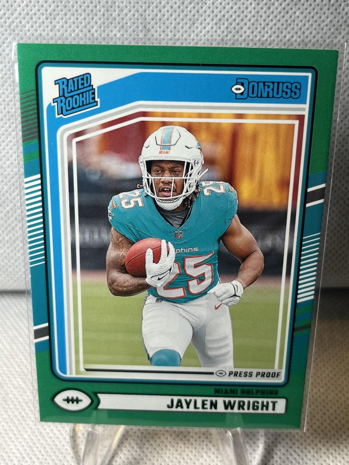 2024 Donruss Jaylen Wright Press Proof Green Rookie #344 Miami Dolphins