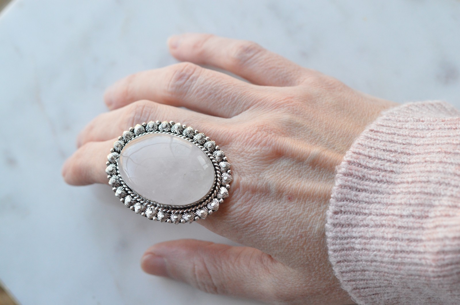 Vintage German Silver Statement Ring - Large Oval… - image 1