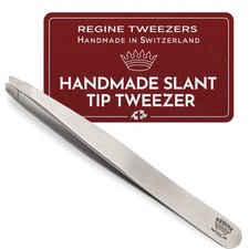 Professional Tweezers Slant Tip - Etched Tip Brow and Eyebrow Tool for Men an...