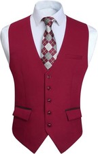 Men's Slim Fit V-Neck Tuxedo Vest Formal Waistcoat for Wedding Business Party