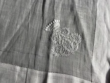 WEDDING HANDKERCHIEF 19TH LINEN EMBROIDERY MONOGRAM CROWN COUNT COUNT COUNT