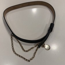 Gucci Leather Belt With Chain Detail, Blue And Gold, Lightly Used With Bag