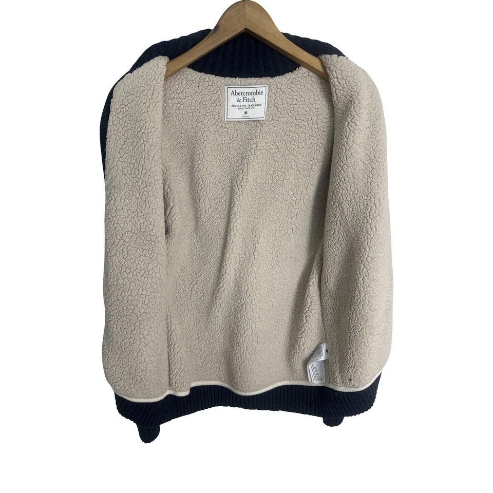 VTG Y2K Abercrombie & Fitch Men’s Fair Isle Moose Cardigan Sweater Sherpa Size M - Image 4 of 4